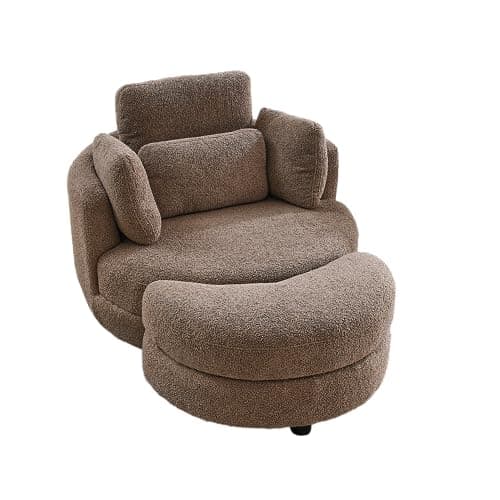 360-Degree Swivel Barrel Chair with Half Moon Storage Ottoman - Sherpa Teddy Accent Chair for Living Room, Bedroom, Office, and Reading Nook