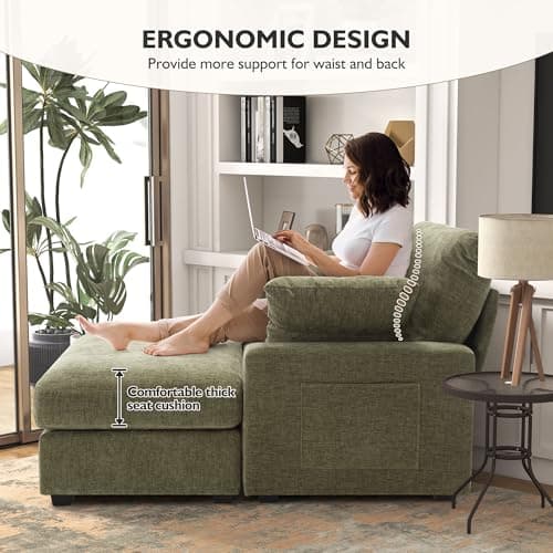 Ihanherry Oversized Chaise Lounge Chair with Ottoman - 57.52 Sleeper Sofa for Bedroom, Living Room, Office (Green)