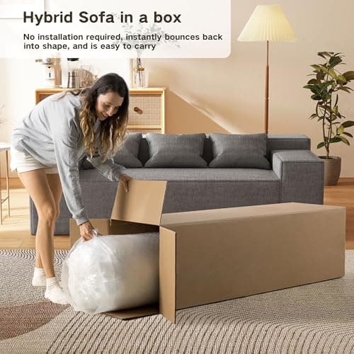 Modern Loveseat Sofa for Small Spaces, No Assembly Needed, Sleeper Sofa with Pillows, Cat-Scratch Resistant Linen - Grey