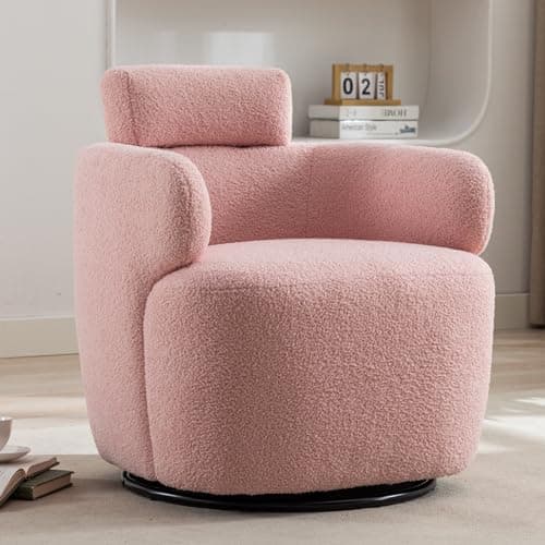 360° Swivel Boucle Chair, Tufted Ivory Headrest Living Room Chair