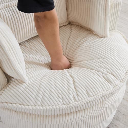 Karl Home Beige Corduroy 360 Degree Swivel Lounge Chair with 3 Pillows