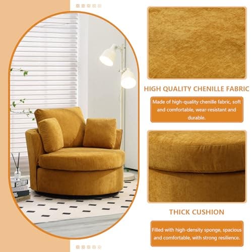 JEEOHEY 40" Chenille Swivel Chair Set, Modern 360° Nursery, Living Room Chair (Yellow)