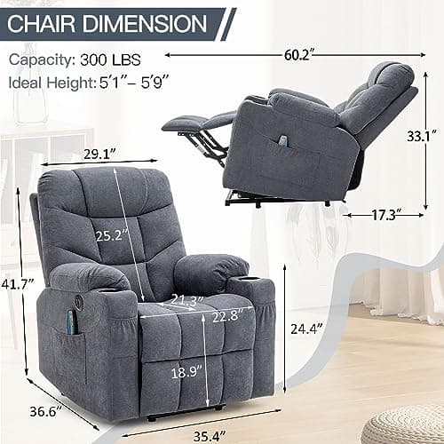 Power Lift Recliner with Massage for Elderly, Blue Grey