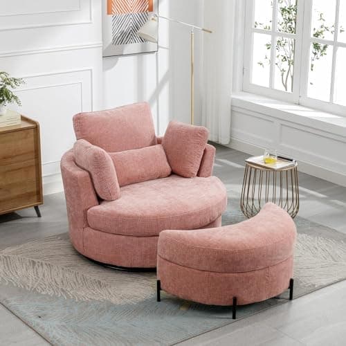 Oversized Swivel Accent Chair for Living Room Bedroom Hotel Office - Beige Boucle