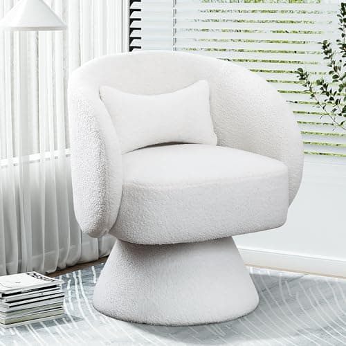 Upholstered Teddy White Swivel Chair, Modern Boucle Sherpa Accent (Living Room, Bedroom, Office)