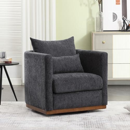 Dark Gray Chenille 360 Degree Swivel Arm Chair