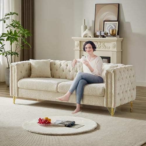Chenille Loveseat Sofa - Comfy and Stylish for Living Room, Office, Apartment (Beige)