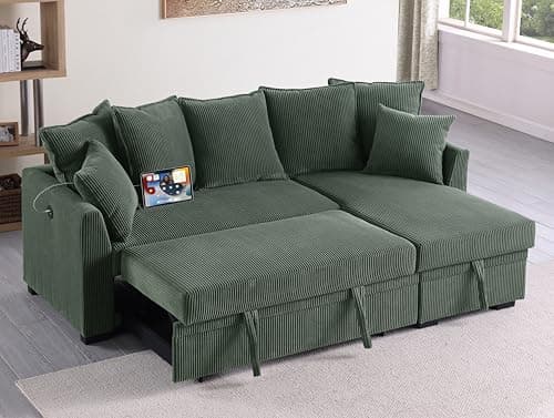 Eafurn 4-in-1 L-Shaped Sectional with Pullout Bed and USB Ports