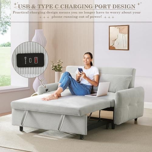 Convertible Sleeper Sofa Bed with USB&Type-C Port