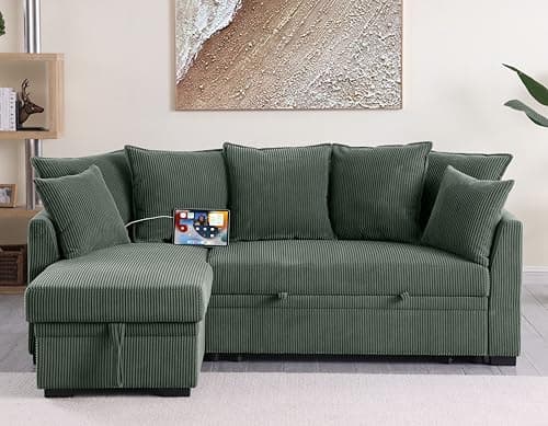 Eafurn 4-in-1 L-Shaped Sectional with Pullout Bed and USB Ports