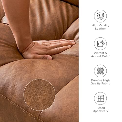 Mid Century Modern Futon Couch for Living Room and Bedroom - Pecan Brown, Faux Leather