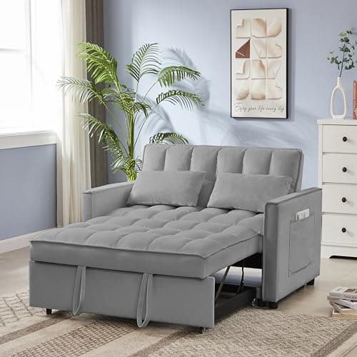 65'' 3-in-1 Folding Convertible Sofa Bed, Grey