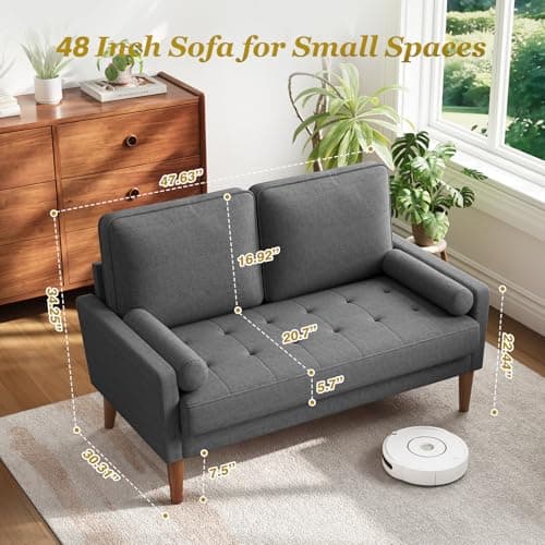 Vesgantti Mid Century Modern Love Seat Sofa, Grey, Easy Assembly