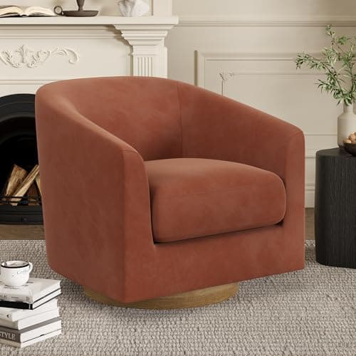 Ivory White Swivel Accent Chair with Solid Wood Base - For Bedroom, Reading, or Waiting Room