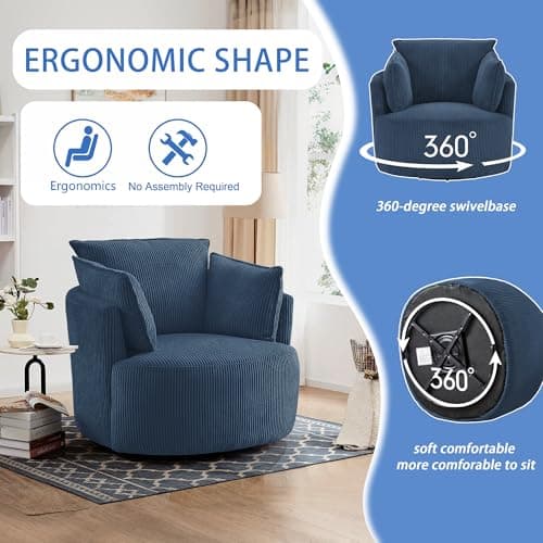 360° Swivel Blue Barrel Armchair with Washable Cushions