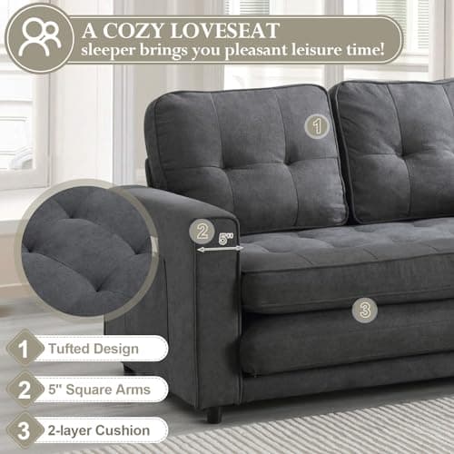Convertible Loveseat Sleeper Couch with Legs and Back Cushion