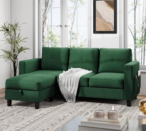 JAMFLY L-Shaped Sectional Sofas with Storage for Small Spaces, Light Brown