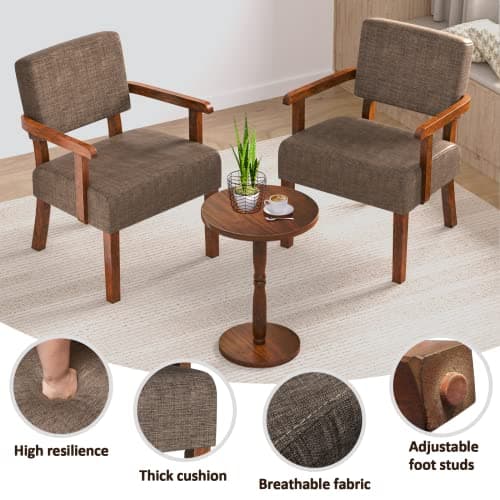 2-Piece Accent Chair Set with Table for Living Room, Bedroom, Reading Room, Waiting Room (Brown)