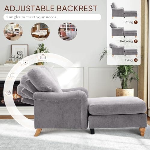 Modern Chaise Lounge Chair with Adjustable Backrest and Sleeper Bed Option for Indoor Use