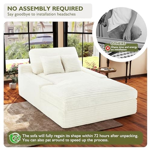 Ihanherry Beige 71.3" Oversized Chaise Lounge Sleeper Sofa