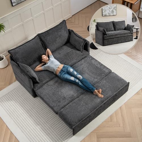 3-in-1 Corduroy Green Pullout Couch Bed with Side Pockets