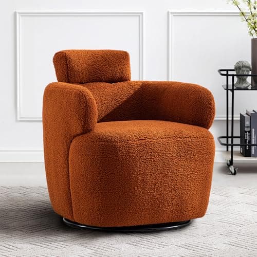 360° Swivel Boucle Chair, Tufted Ivory Headrest Living Room Chair