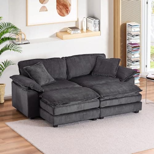 Modern Corduroy L Shaped Sectional Sofa Couch with Chaise and Ottoman