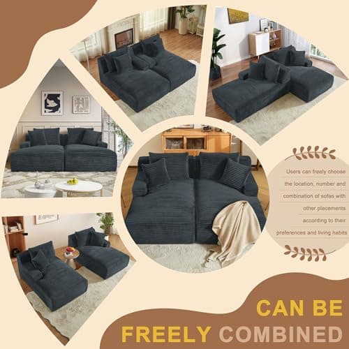 79" Dark Grey Corduroy Oversized Chaise Lounge Couch for Living Room