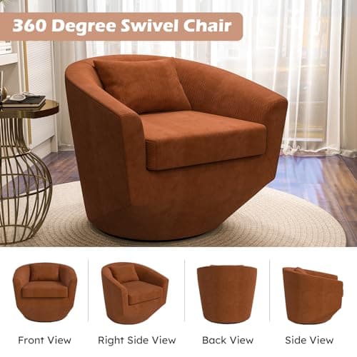 CANMOV Orange 360 Degree Swivel Barrel Chair, Modern Living Room Sofa