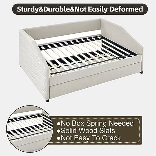 Twin Size Daybed with Trundle for Apartment Living Room - Beige