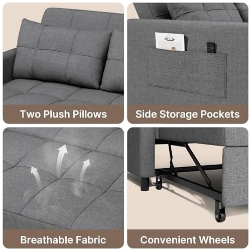 Gizoon 3-in-1 Convertible Futon Sofa Bed, Dark Grey
