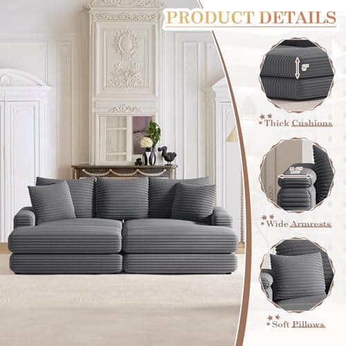 Oversized Grey Corduroy Chaise Lounge Seater with Ottoman