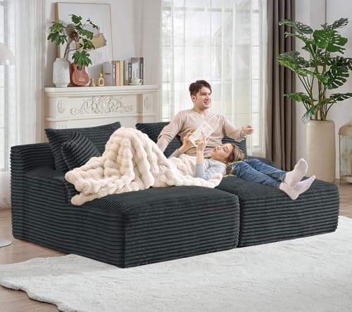 Beige Modern 50-inch Upholstered Chaise Lounge Sofa Bed with Throw Pillows and Armrests