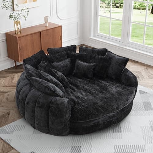 81.1" Oversized Fluffy Lazy Bean Bag Sofa with 14 Pillows, Orange Chenille Bed Cushion