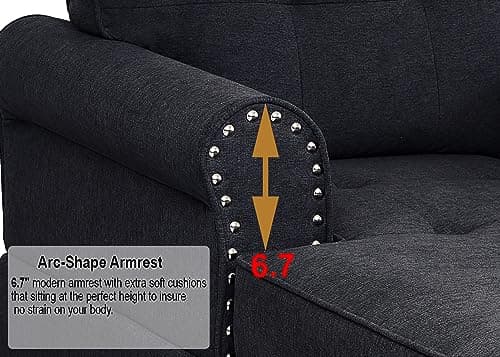 Dark Grey Rivet Upholstered Chaise Lounge Sofa Bed for Bedroom Living Room