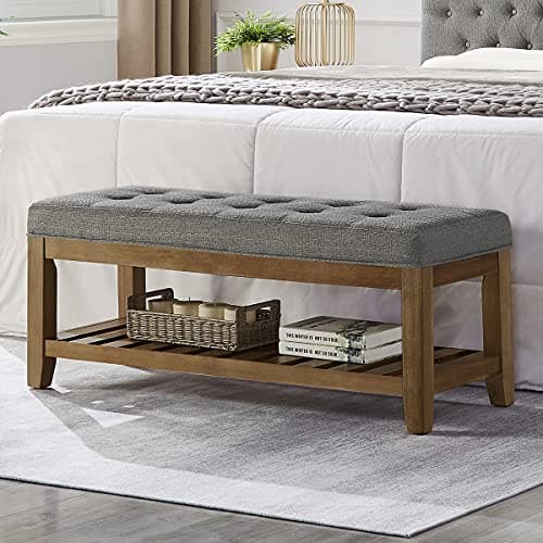 24KF Large Rectangular Upholstered Linen Tufted Ottoman Benchmark