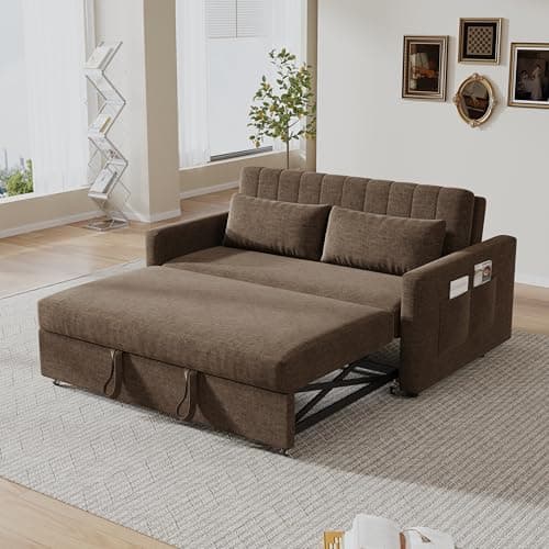 Light Grey Convertible Futon Sofa Bed with Side Pocket