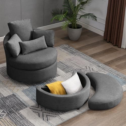 Puremind 360° Swivel Accent Chair with Storage Ottoman and Pillows - Dark Grey