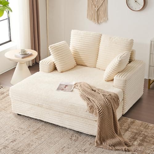 Furnimart 58 Inch Fluffy Corduroy Sleeper Chaise Lounge, Gray