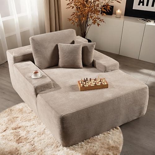 Oversized Cloud Couch, 67" Beige Upholstered Bed Sofa (Plush Corduroy)