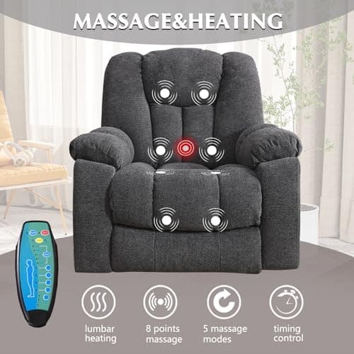 CANMOV Smoke Gray Power Lift Recliner with Massage, Heat, and Safety Mechanism