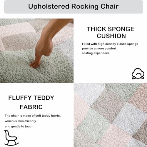 Macaroon Upholstered Teddy Fabric Rocking Chair with High Backrest for Nursery & Living Room
