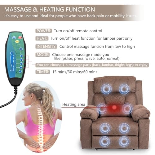 Big Man Power Oversized Recliner with Dual Motor Heat Vibration for Elderly