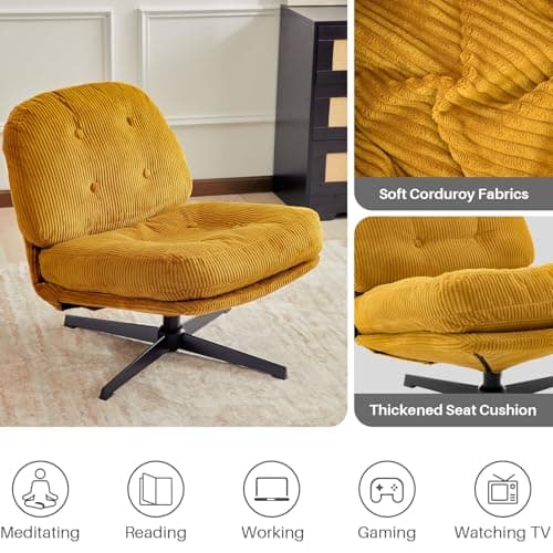 Redlife Cross Legged 360° Swivel Lounge Chair, Comfy Bedroom Reading Chair (Yellow)