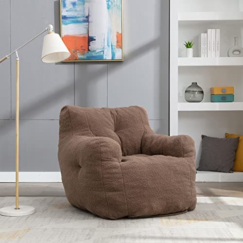 Ultra Soft Beanbag Chair, Teddy Fabric Sofa for Adults & Kids, Chocolate
