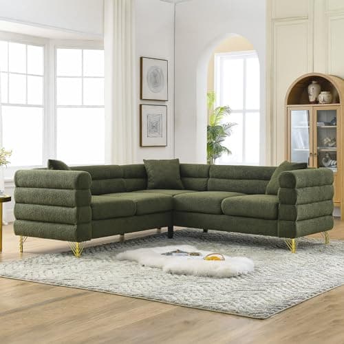 Oversize L Shaped Corner Sofa Couch in Teddy Bouclé Cloud Fabric