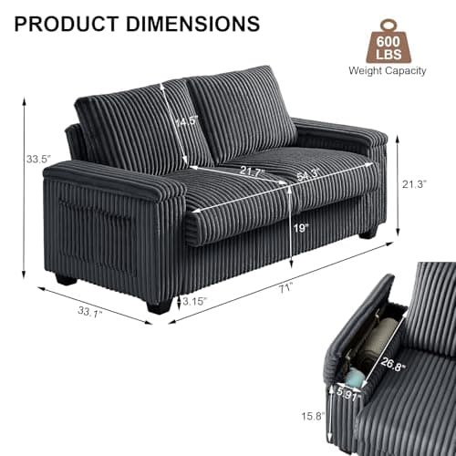 KIVENJAJA 71" Cloud Fluffy Loveseat with Storage and USB, Dark Grey