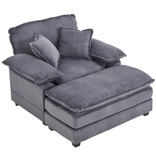 56.3" Oversized Corduroy Chaise Lounge with Ottoman, Plush Seat for Living Room