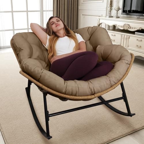 BULEXYARD Brown Wicker Royal Rocking Egg Chair, Oversized & Cozy for Balcony & Porch