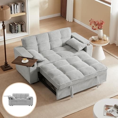 65'' 3-in-1 Folding Convertible Sofa Bed, Grey
